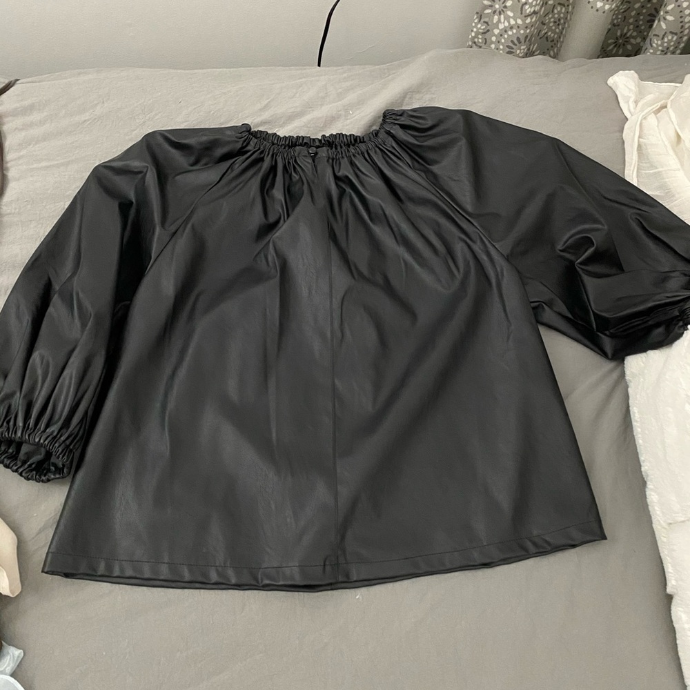 Who What Wear - faux leather top with puff sleeves